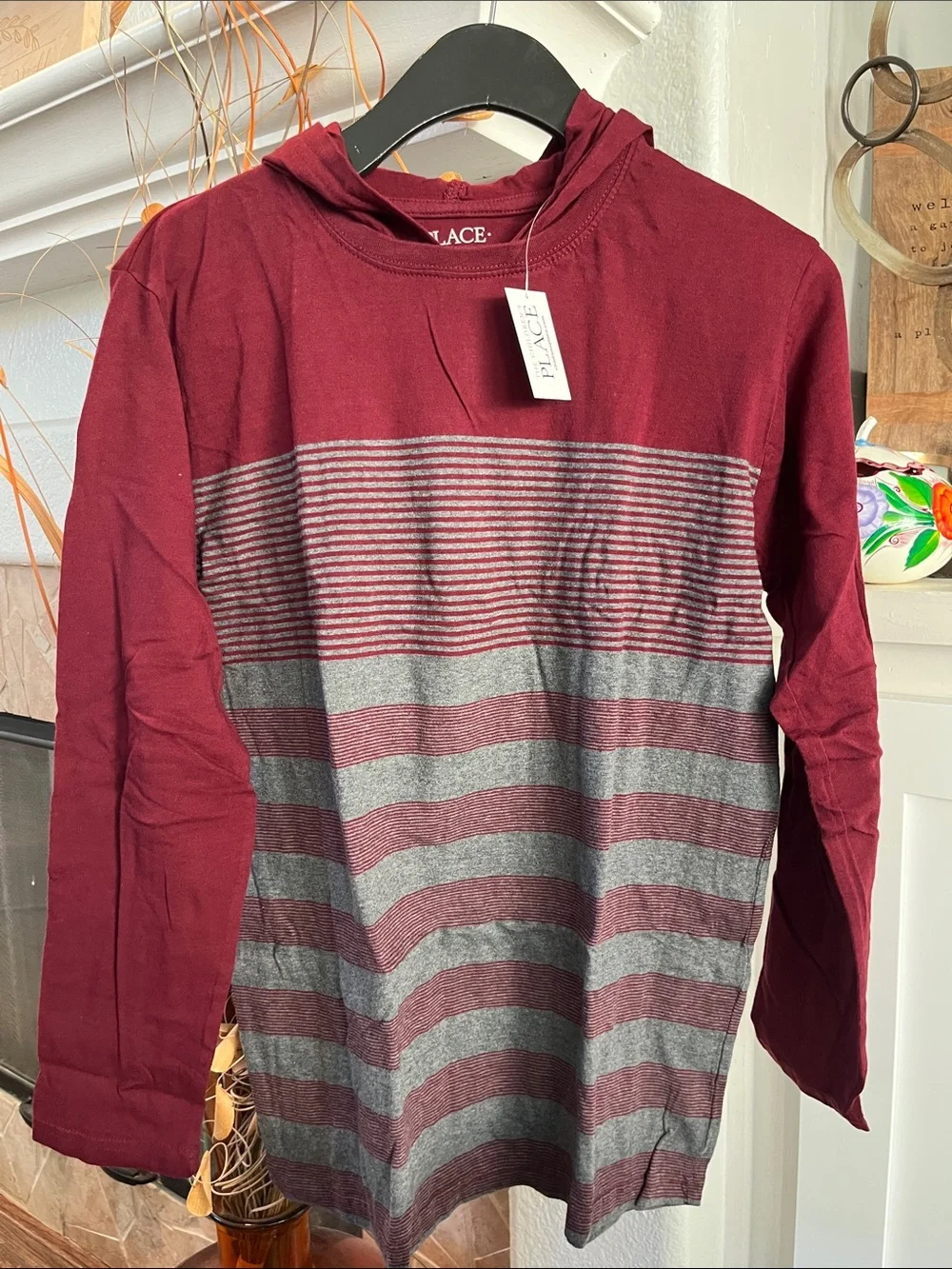 The Children's Place Burgundy & Gray Hooded Long Sleeve Shirt